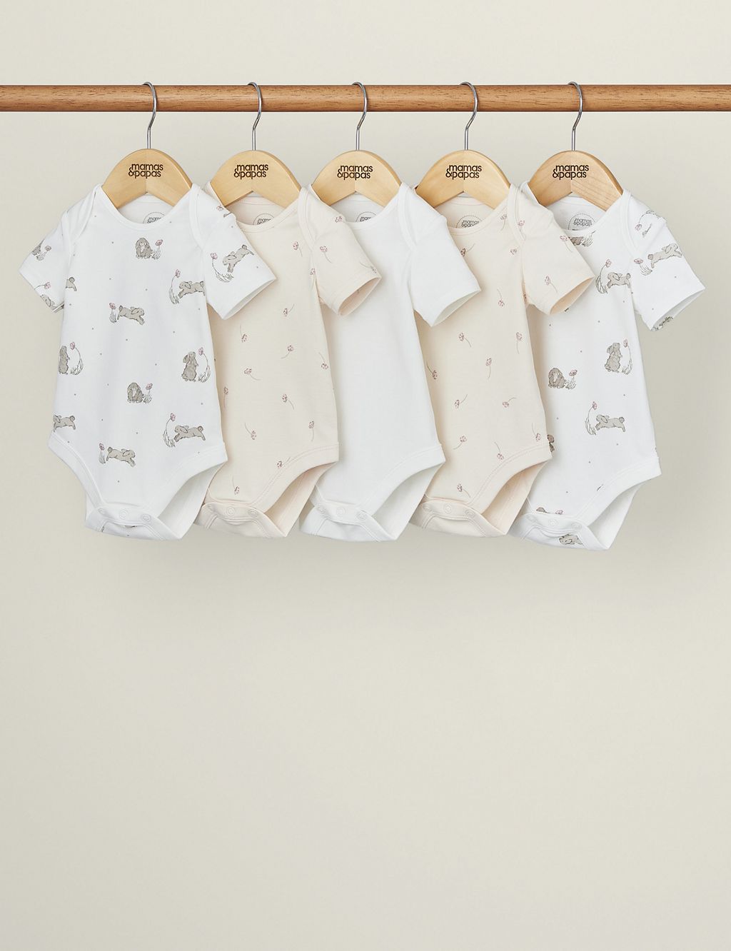 5pk Pure Cotton Floral & Bunny Bodysuits (7lbs-24 Mths) 1 of 2