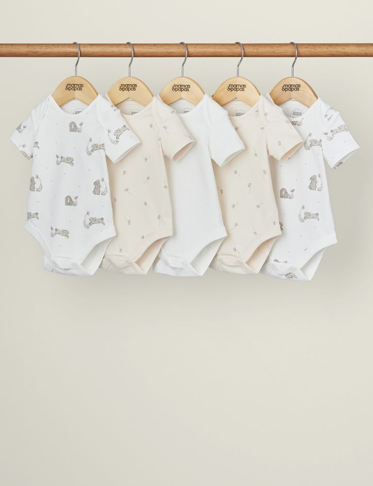 5pk Pure Cotton Floral & Bunny Bodysuits (7lbs-24 Mths) 1 of 2
