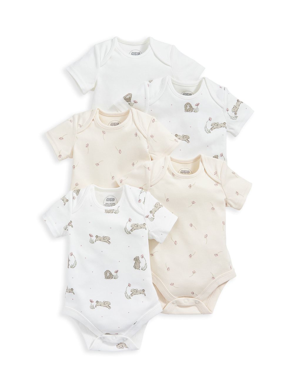 5pk Pure Cotton Floral & Bunny Bodysuits (7lbs-24 Mths) 2 of 2