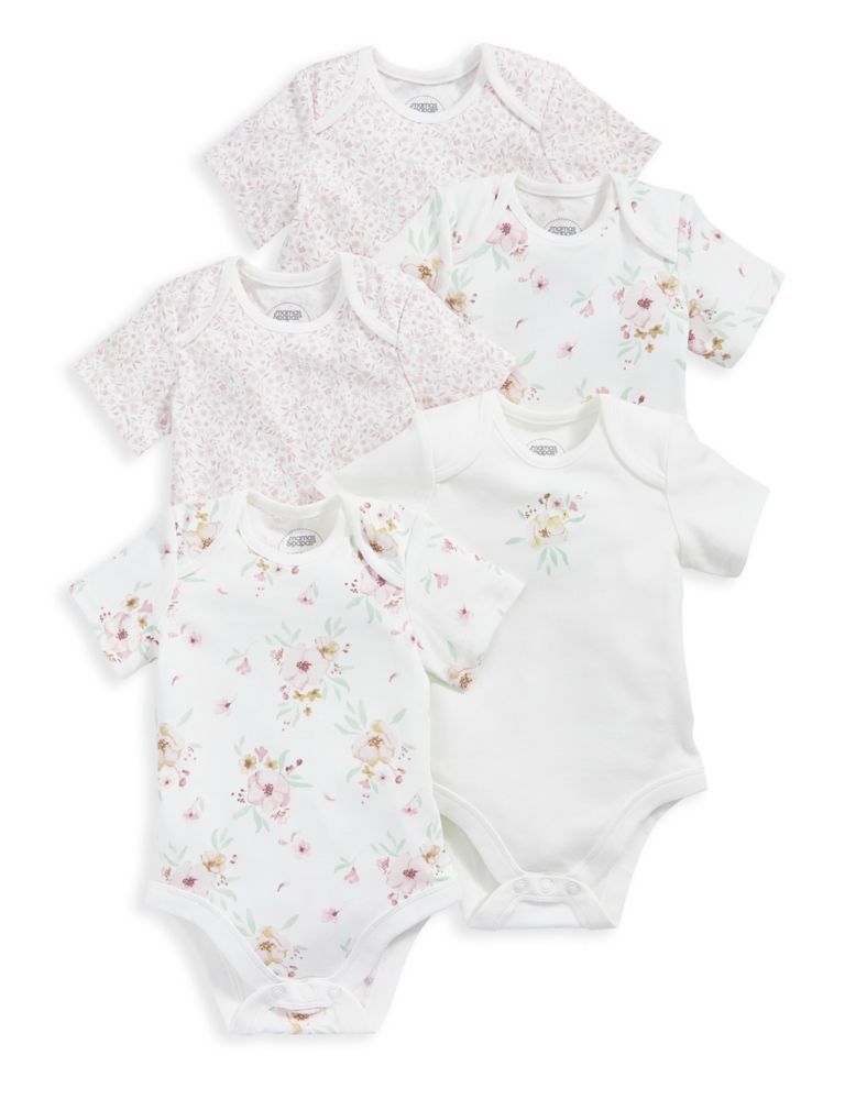 5pk Pure Cotton Floral Bodysuits (7lbs-2 Yrs) 2 of 2