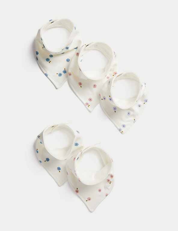 5pk Pure Cotton Floral Dribble Bibs Image 1 of 2