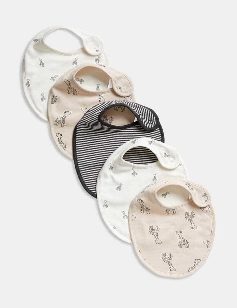 5pk Pure Cotton Giraffe Dribble Bibs