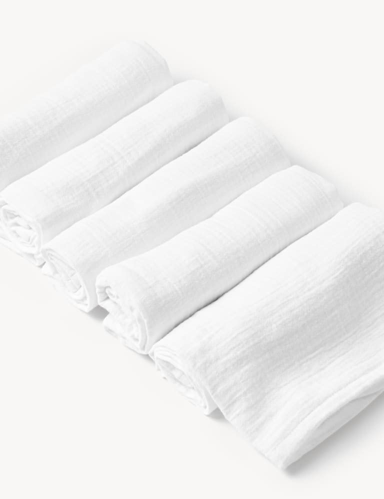 5pk Pure Cotton Muslin Squares, M&S Collection