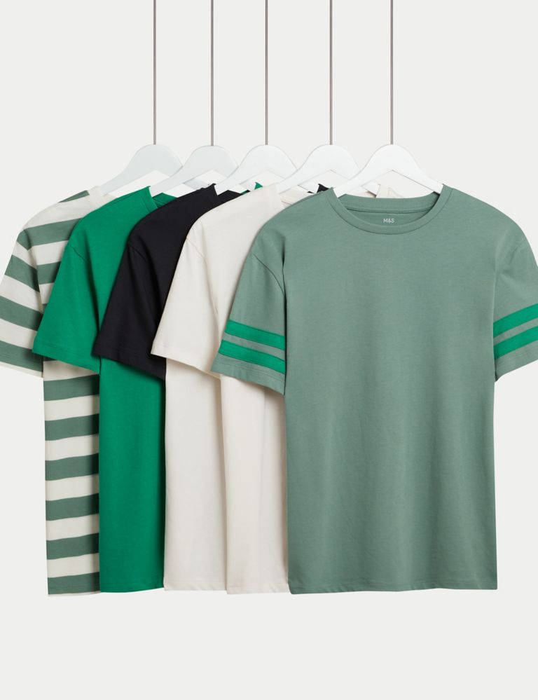 5pk Pure Cotton Plain & Striped T-Shirts (6-16 Yrs) 1 of 1