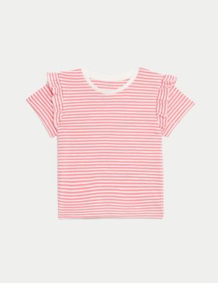 5pk Pure Cotton Plain & Striped Tops (0-3 Yrs) Image 2 of 4