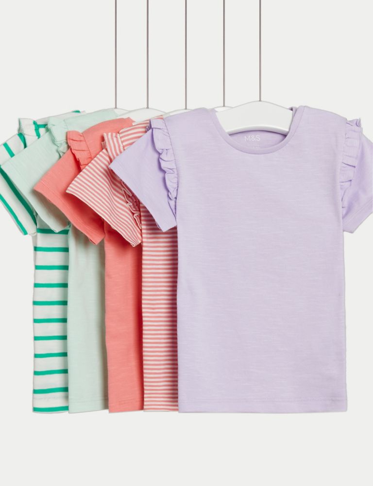 5pk Pure Cotton Plain & Striped Tops (0-3 Yrs) 1 of 4