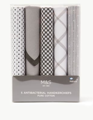 5pk Pure Cotton Printed Handkerchiefs M&S Collection M&S