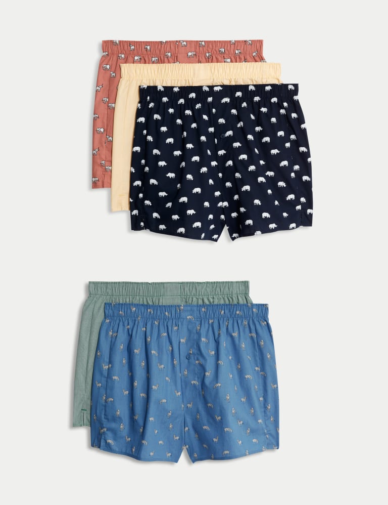 5pk Pure Cotton Safari Print Woven Boxers M S Collection M S