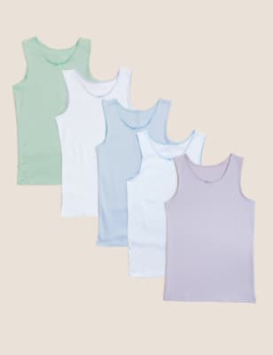 5pk Pure Cotton Spotted & Plain Vests (2-14 Yrs) Image 1 of 1