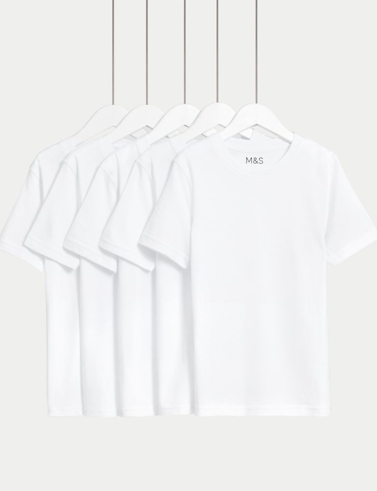 5pk Pure Cotton Stain Resist School T-Shirts (2-16 Yrs) 1 of 1