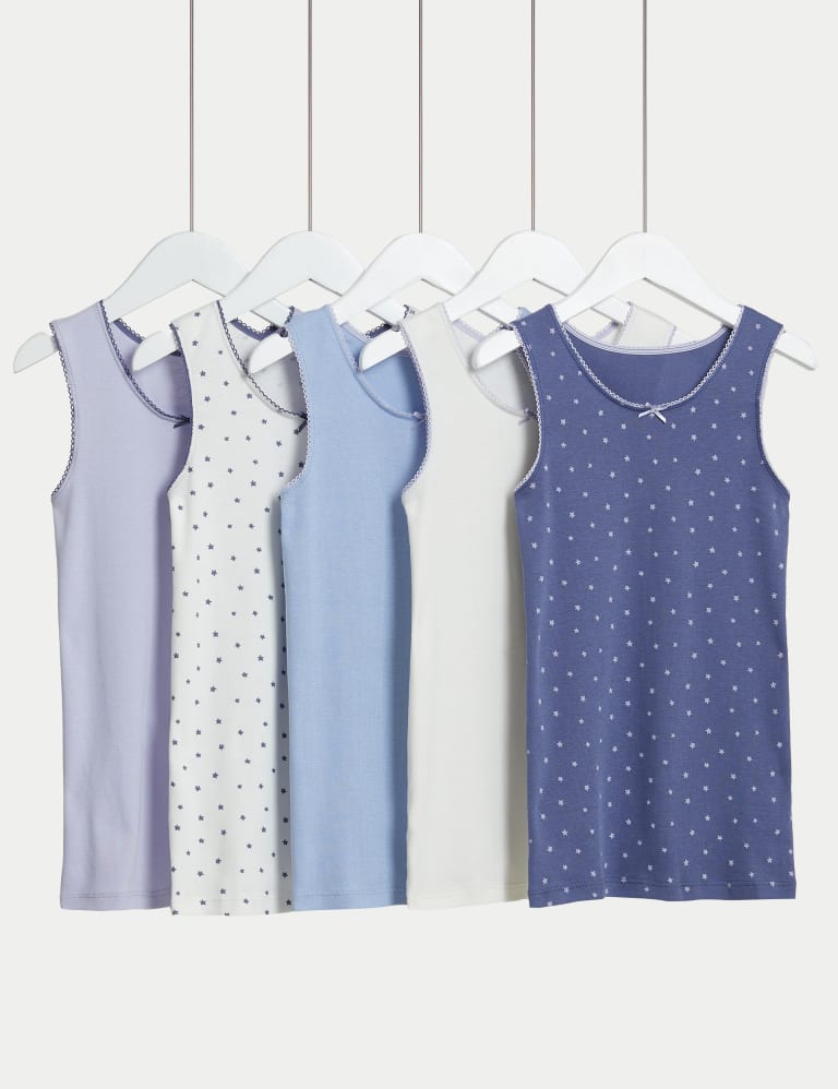 5pk Pure Cotton Stars & Plain Vests (2-14 Yrs) 1 of 1