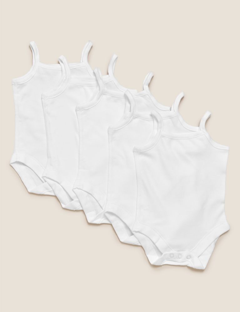 5pk Pure Cotton Strappy Bodysuits (6½lbs-3 Yrs) 1 of 6