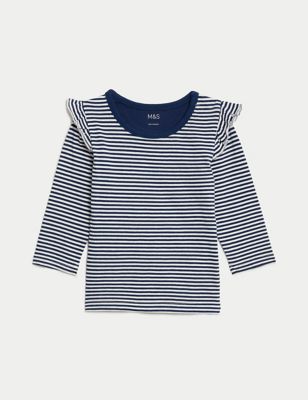 5pk Pure Cotton Striped & Plain Tops (0-3 Yrs) Image 2 of 4