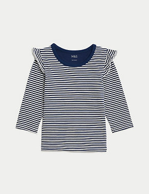 5pk Pure Cotton Striped & Plain Tops (0-3 Yrs) Image 2 of 4