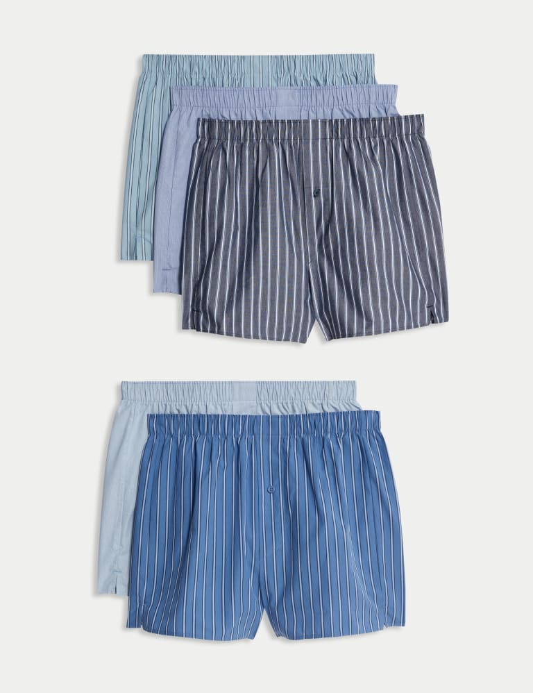 5pk Pure Cotton Striped Woven Boxers 1 of 3