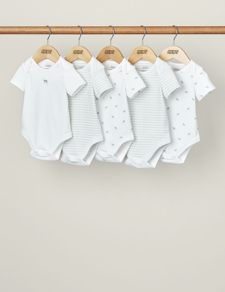 5pk Pure Cotton Turtle & Striped Bodysuits (7lbs-24 Mths) 1 of 2