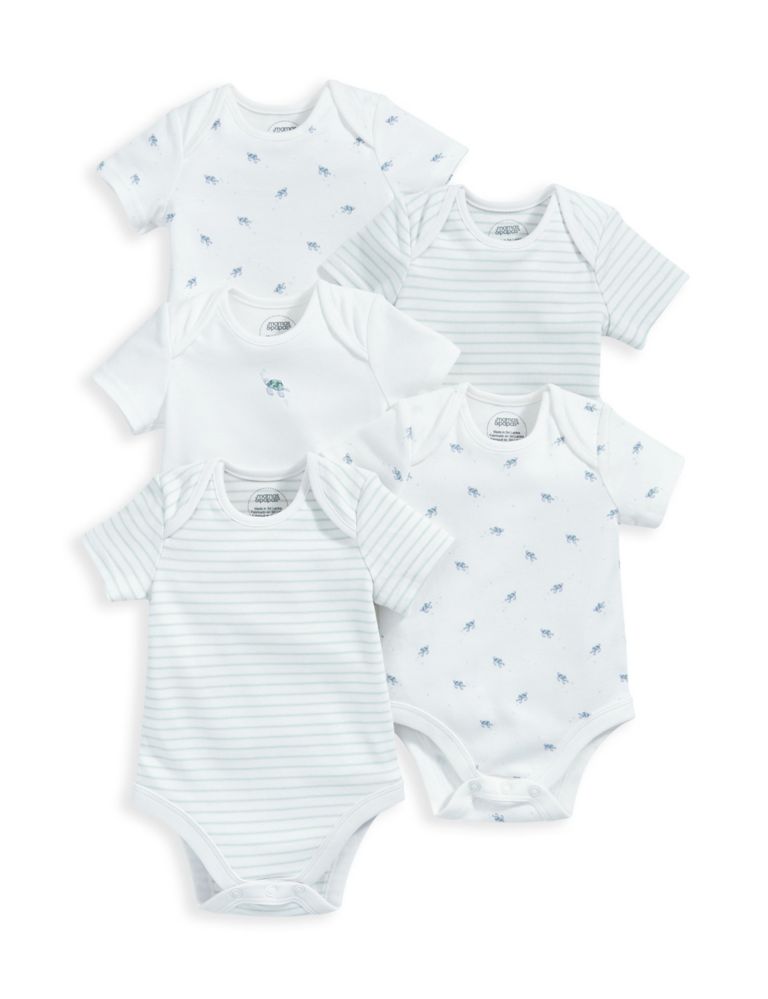 5pk Pure Cotton Turtle & Striped Bodysuits (7lbs-24 Mths) 2 of 2