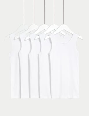 5pk Pure Cotton Vests (2-14 Yrs), M&S Collection