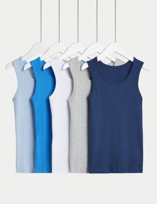 5pk Pure Cotton Vests (2-14 Yrs) Image 1 of 1