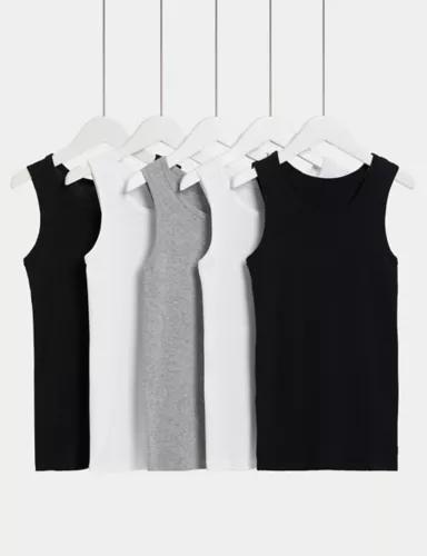 5pk Pure Cotton Vests (2-16 Yrs) 1 of 1