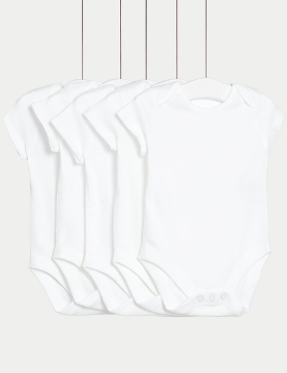 5pk Pure Cotton Waffle Bodysuits (0-36 Mths) Image 1 of 1