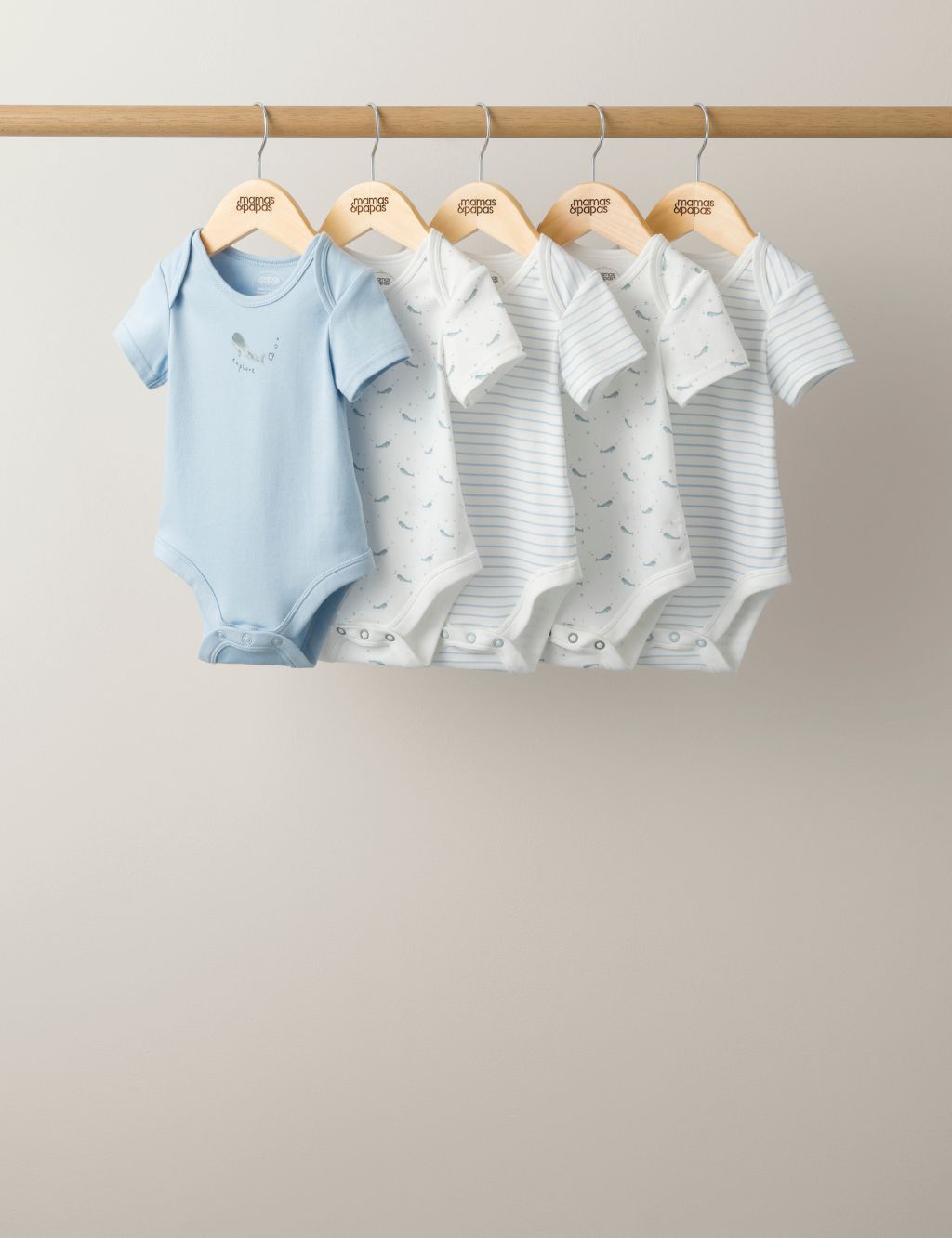 5pk Pure Cotton Whale & Striped Bodysuits (7lbs-2 Yrs) 1 of 2