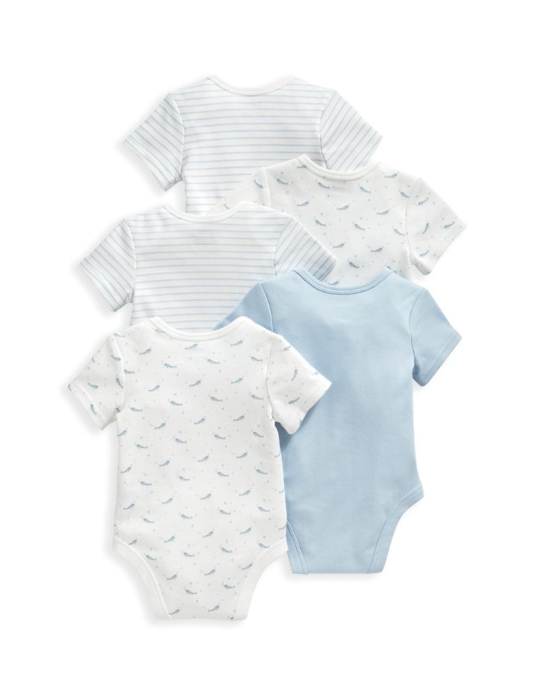 5pk Pure Cotton Whale & Striped Bodysuits (7lbs-2 Yrs) 2 of 2