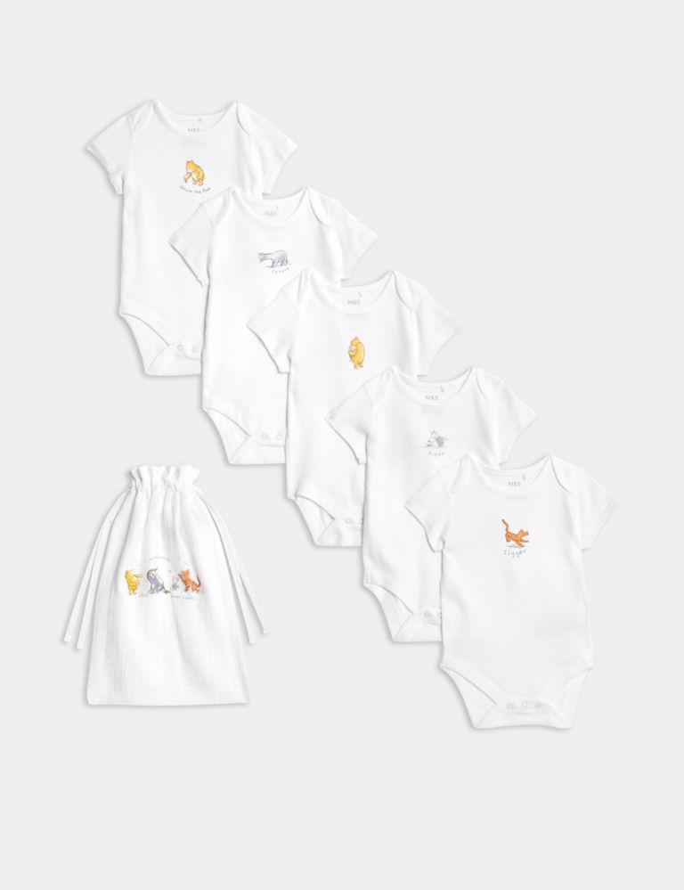 5pk Pure Cotton Winnie the Pooh™ Bodysuits (6½lbs-3 Yrs) 1 of 5