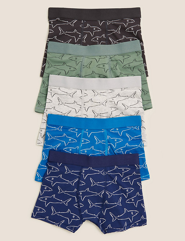 5pk Shark Cotton with Stretch Shark Trunks (2-16 Yrs) Image 1 of 1