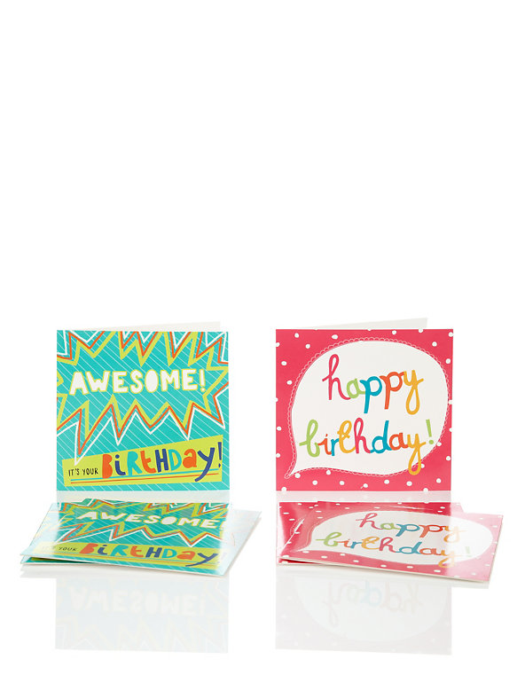 6 Bright Text Multipack Birthday Cards Image 1 of 2