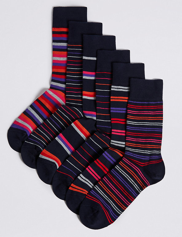 6 Odd Cotton Rich Striped Socks Image 1 of 1