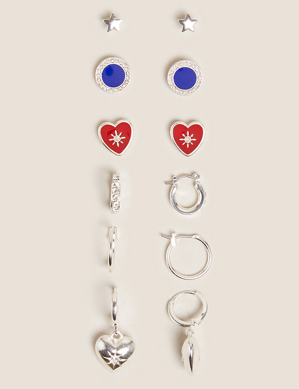 6 Pack Heart Star Earrings Set Image 1 of 1