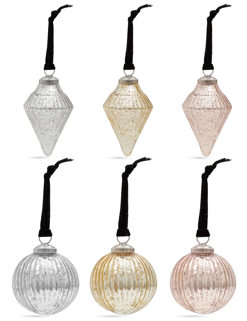 6 Pack Mixed Metallic Glass Baubles 1 of 9