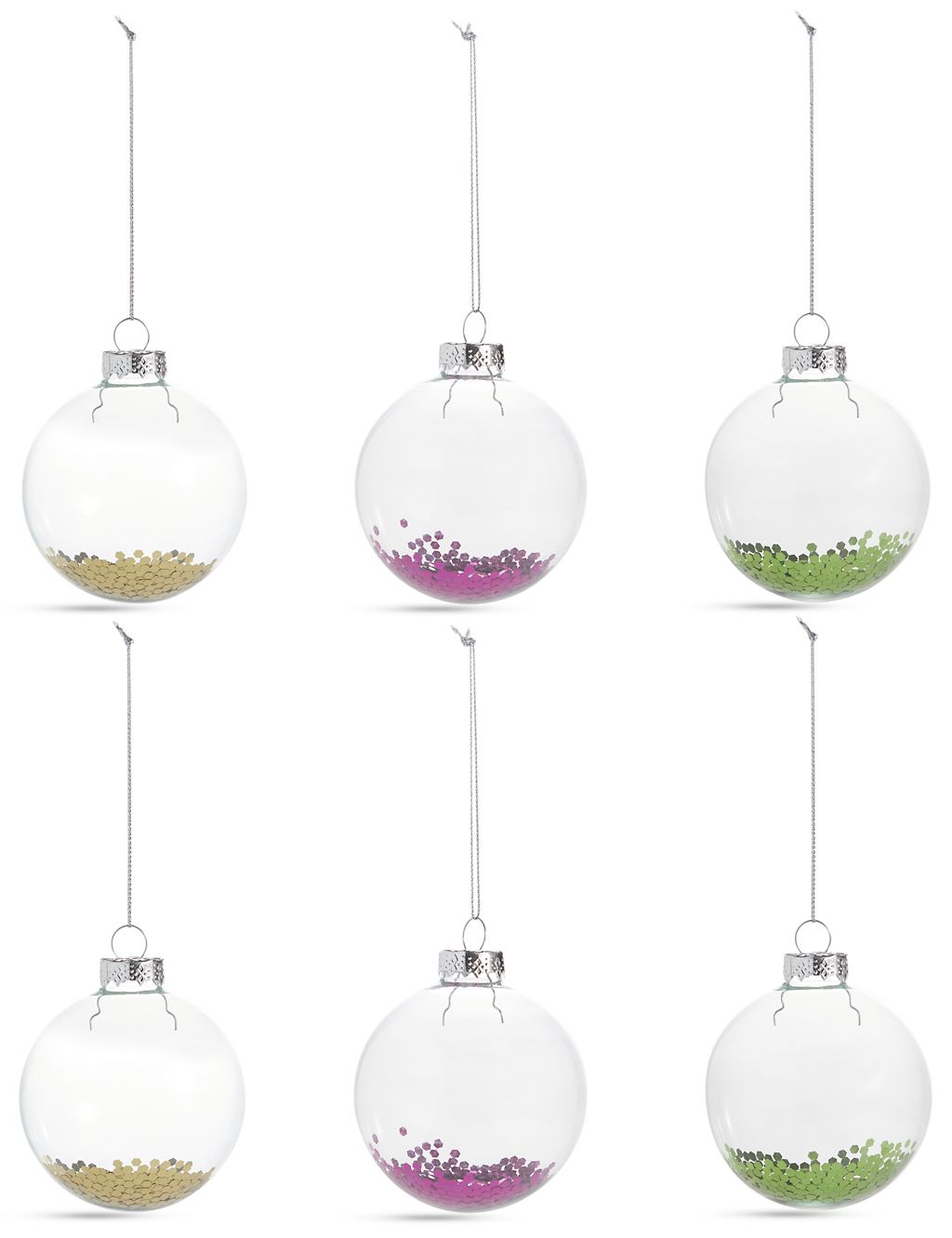 6 Pack Trapped Glitter Glass Baubles 3 of 7