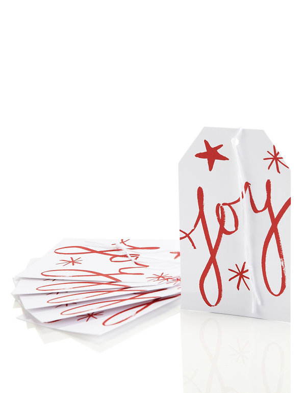 6 Red and White Text Joy Christmas Gift Tags Image 1 of 1