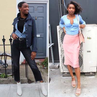 M&S Insider Dominique showing two ways to style cardigans for autumn