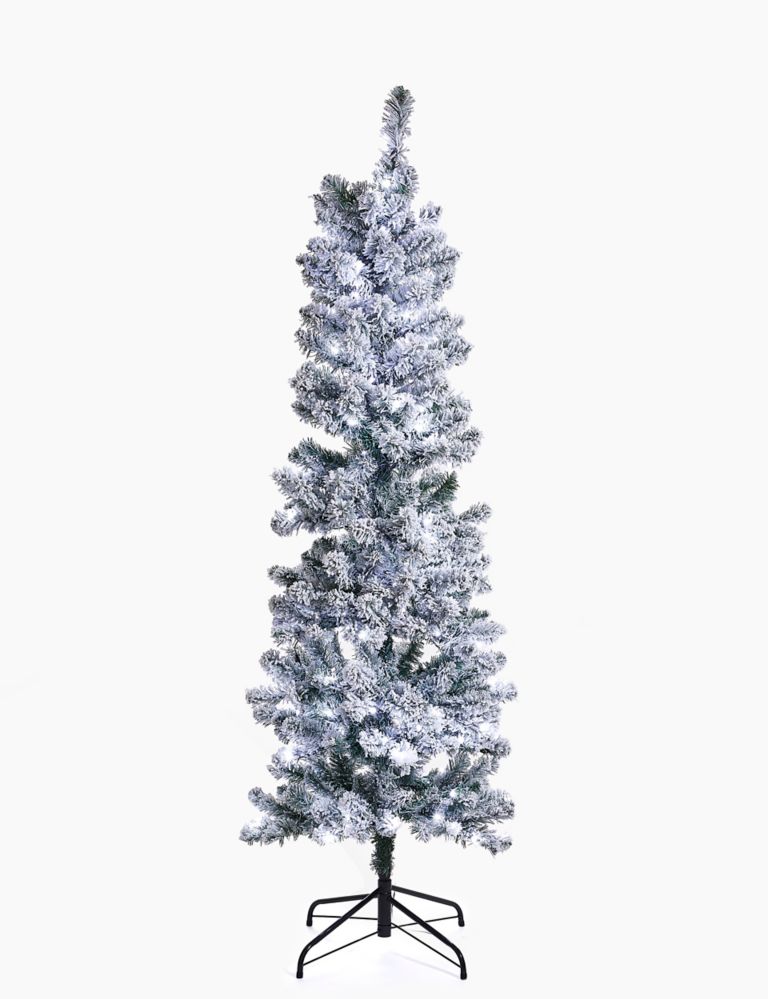 6ft Pre Lit Slim Snowy Christmas Tree 1 of 6