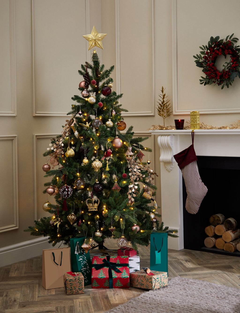 6ft Warm Pre-lit Noble Christmas Tree | M&S Collection | M&S