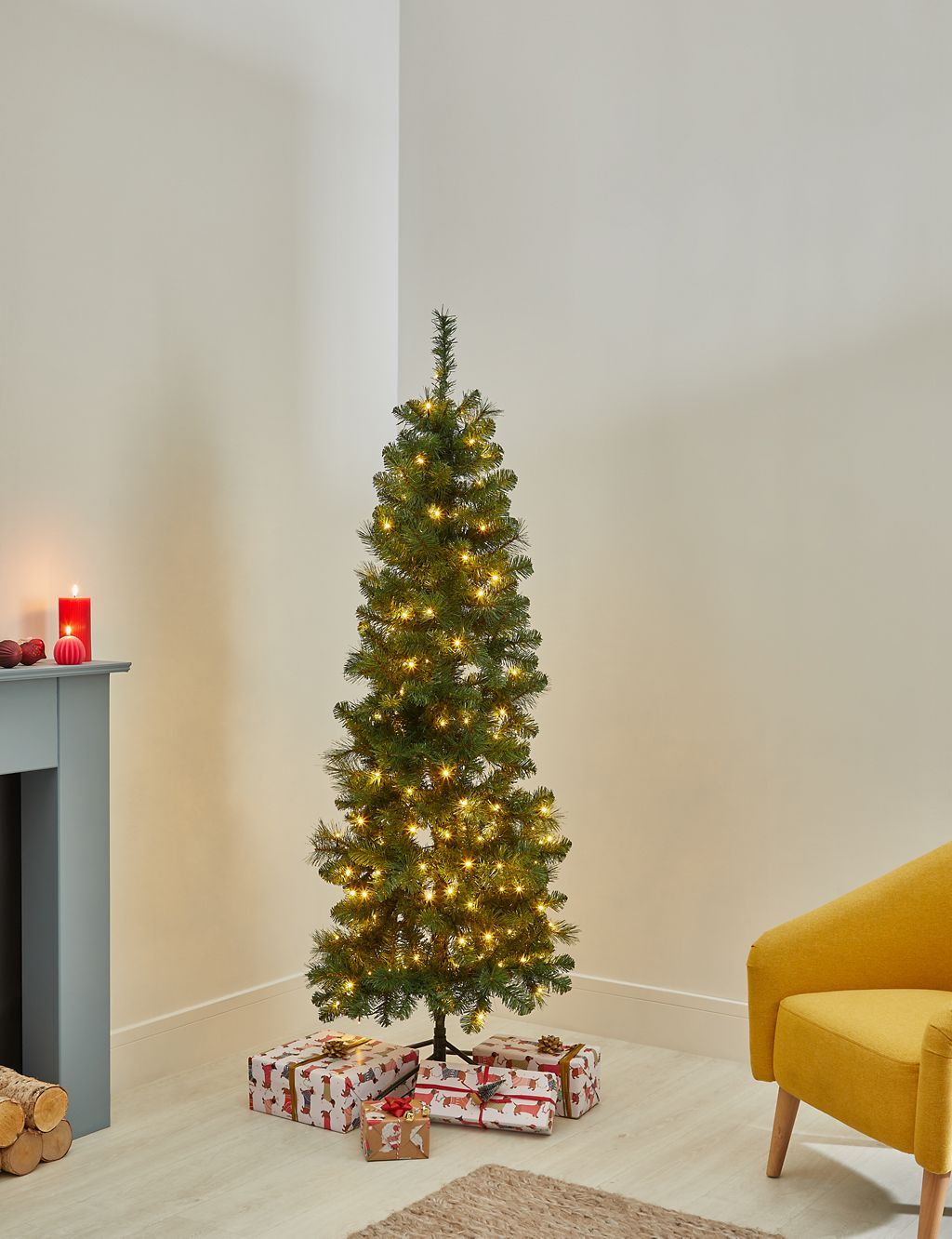 6ft Warm Pre-lit Slim Pine Christmas Tree 2 of 8