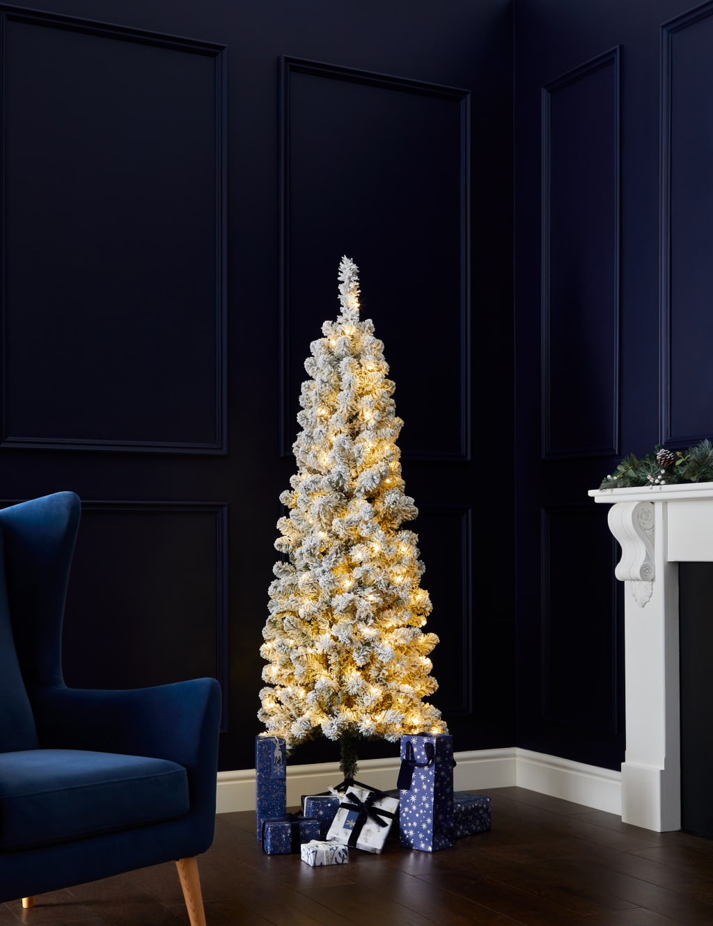 6ft Warm Prelit Slim Snowy Christmas Tree M&S