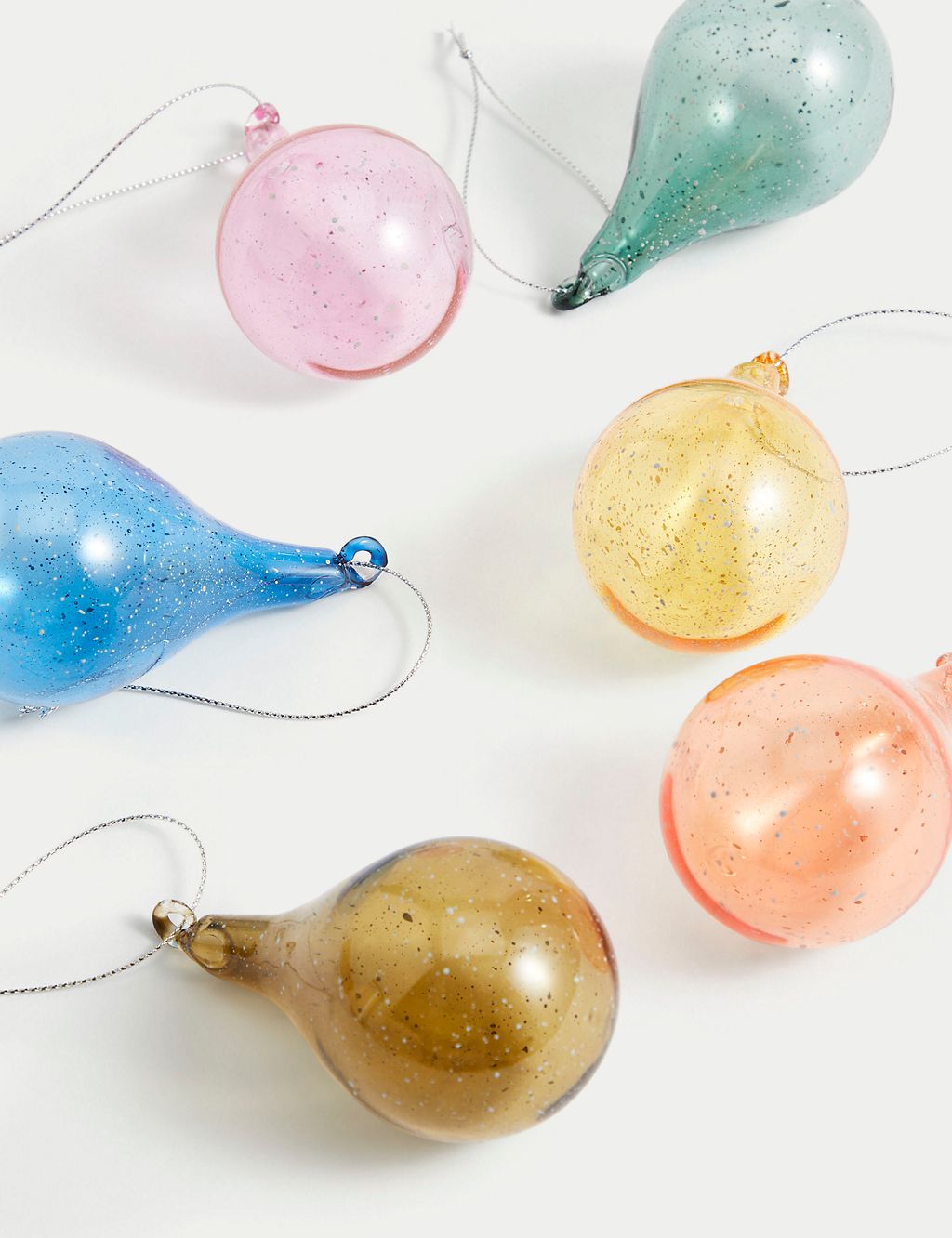 6pk Multicoloured Glass Hanging Decorations 3 of 4
