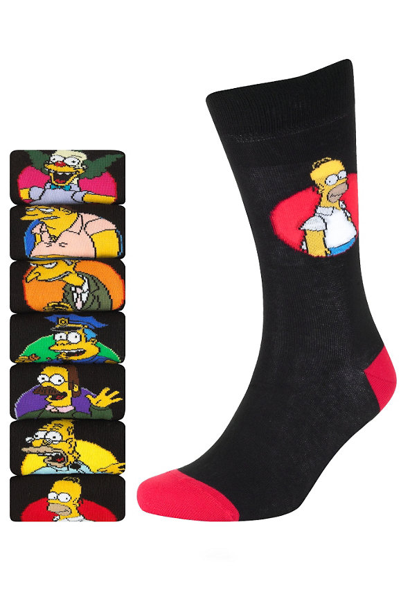 7 Pairs of Cotton Rich Assorted Homer Simpson Socks Image 1 of 1