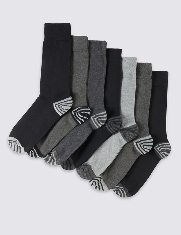 7 Pairs of Cotton Rich Contrast Heel & Toe Socks Image 1 of 2