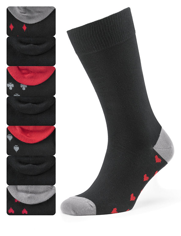 7 Pairs of Cotton Rich Freshfeet™ Card Print Socks with Silver Technology Image 1 of 1
