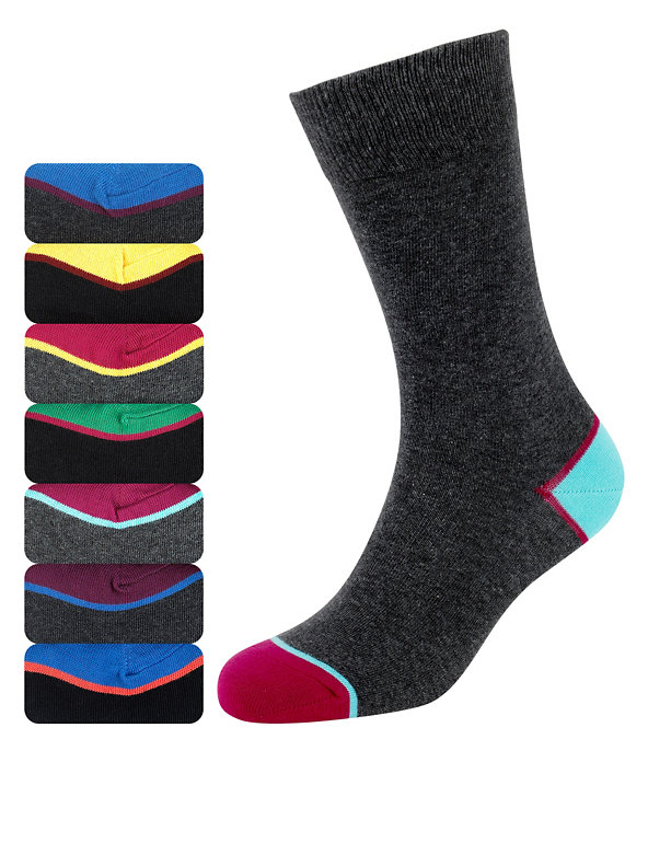 7 Pairs of Cotton Rich Freshfeet™ Contrast Heel & Toe Socks with Silver Technology Image 1 of 1
