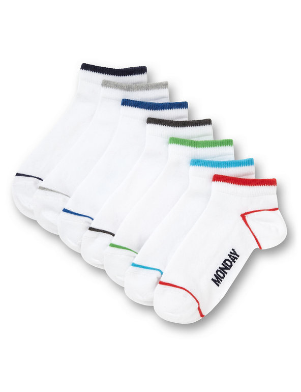 7 Pairs of Cotton Rich Freshfeet™ Days of the Week Trainer Liner Socks with Silver Technology (5-14 Years) Image 1 of 1