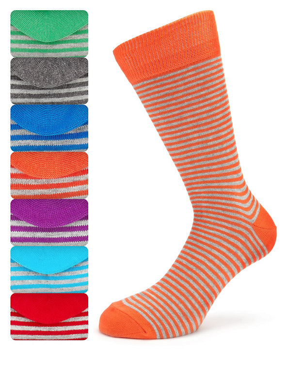7 Pairs of Cotton Rich Freshfeet™ Marl Striped Socks Image 1 of 1