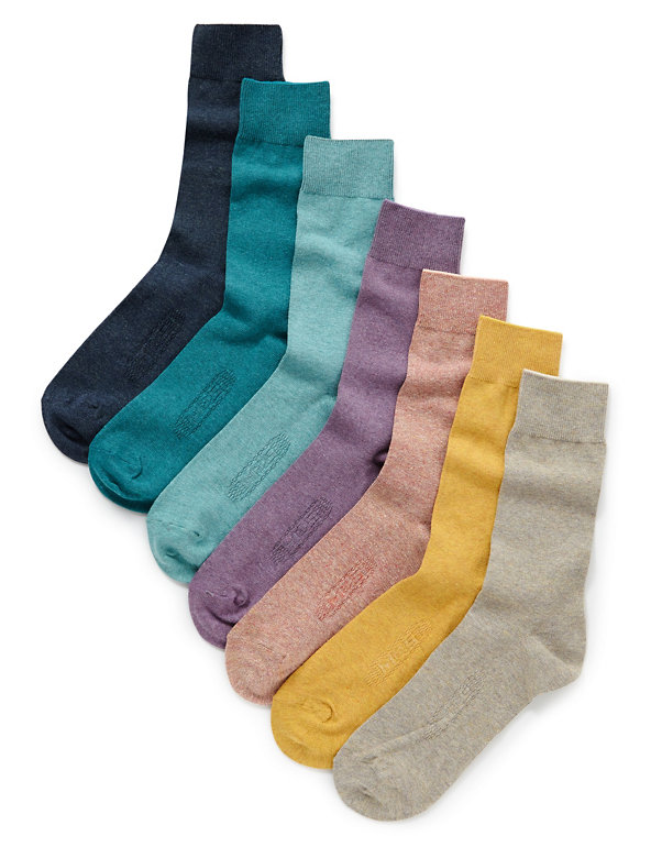 7 Pairs of Cotton Rich Freshfeet™ Stay Soft Assorted Marl Socks with Silver Technology Image 1 of 1