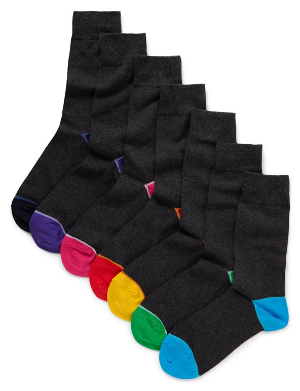 7 Pairs of Cotton Rich Freshfeet™ Stay Soft Contrast Heel & Toe Socks with Silver Technology Image 1 of 1