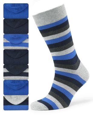 7 Pairs of Cotton Rich Freshfeet™ Striped Socks with Silver Technology Image 1 of 1